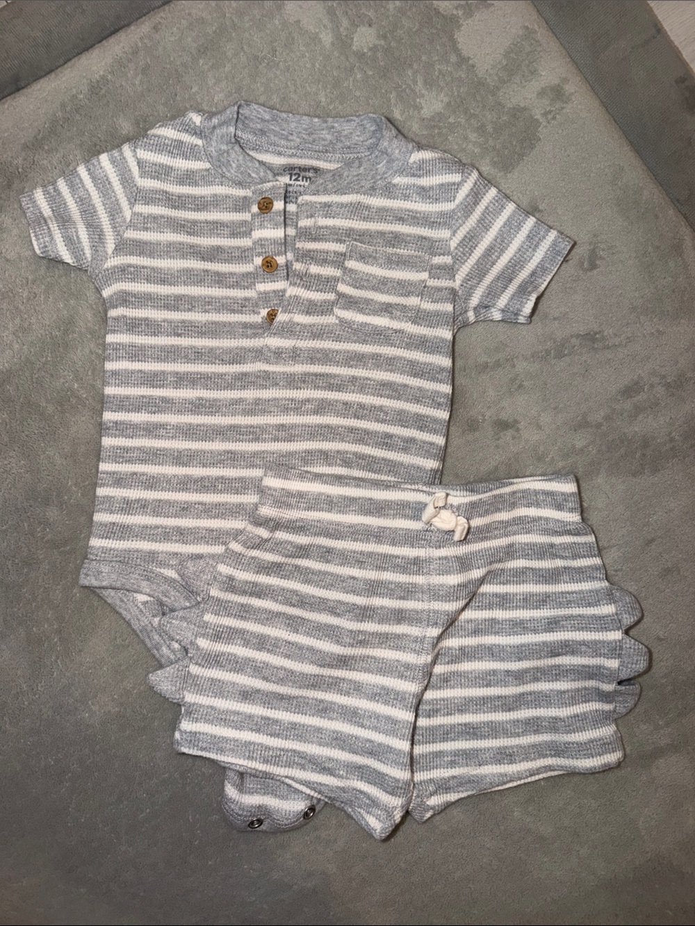 Carter's Gray and White Striped Waffle-Knit Two-Piece Set